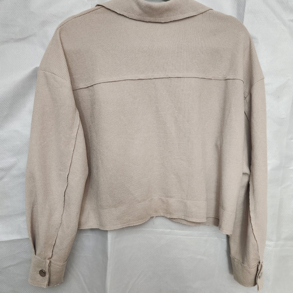 3/$25 Shein Shacket waffle raw hem neutral beige boxy shirt jacket size XS - Picture 5 of 15
